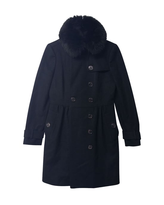 Burberry-Mantel mit Pelzkragenbesatz aus schwarzer Schurwolle - Image 4