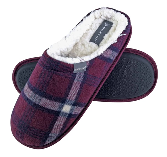 Dunlop - Mens Warm Plüsch Fleece gefüttert Schlupf auf Pantoffel kariert Hausschuhe - Image 1