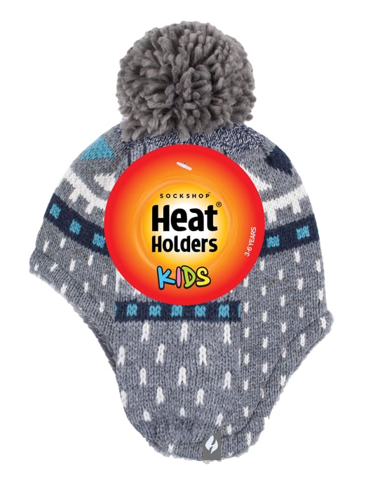 Wärmehalter - Jungen Outdoor Kunstfell Pom Pom Mütze mit Ohrenklappen & Fäustlinge Handschuhe - Pebble Melange - Image 2