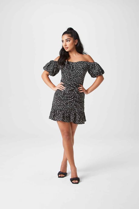 Black Spot Ruche Front Dress