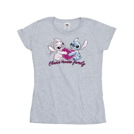 Disney Womens/Ladies Lilo And Stitch Ohana Heart With Angel Cotton T-Shirt (Sports Grey)
