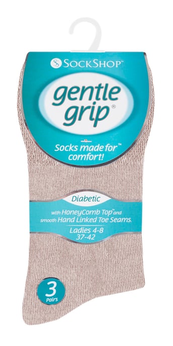 Gentle Grip - 6 Paar Damen Diabetiker-Socken mit Honigkamm-Oberteil und handgekettelten Zehennähten - Beige - Image 2