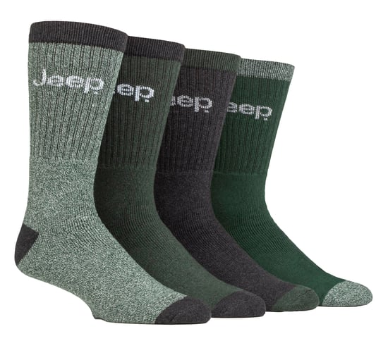 Mens Recycled Cotton Socken | Jeep | 4 Pack dicken Strick voll gepolstert Boot Socken - Grün / Charcoal - Image 1
