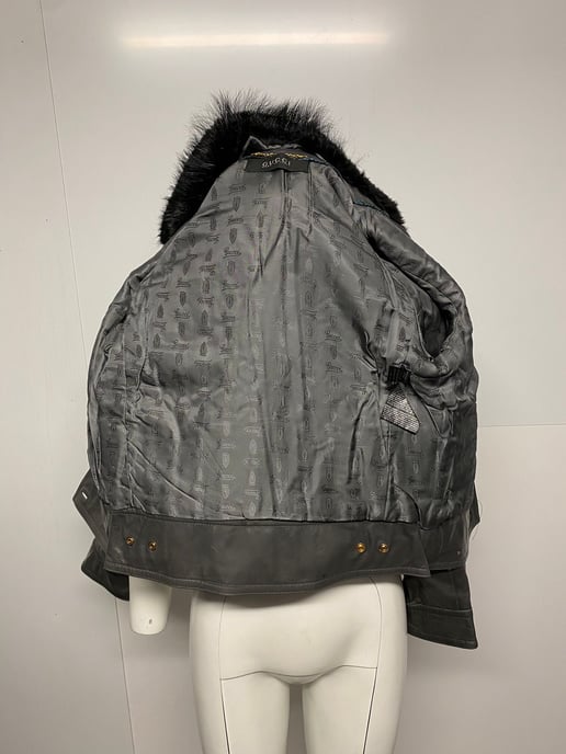 Gucci Jacke mit Fellkragen aus schwarzem Leder - Image 4