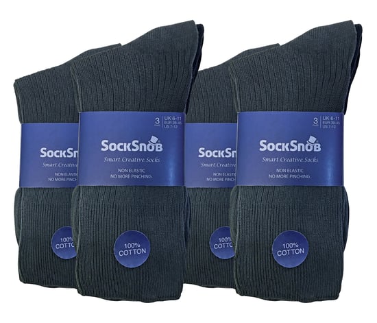 12 Paar Multipack Herren 100% Baumwolle Diabetiker freundliche Socken | Socken Snob | gerippt nicht elastisch lose breite Top Socken - TSFD02 - Image 2
