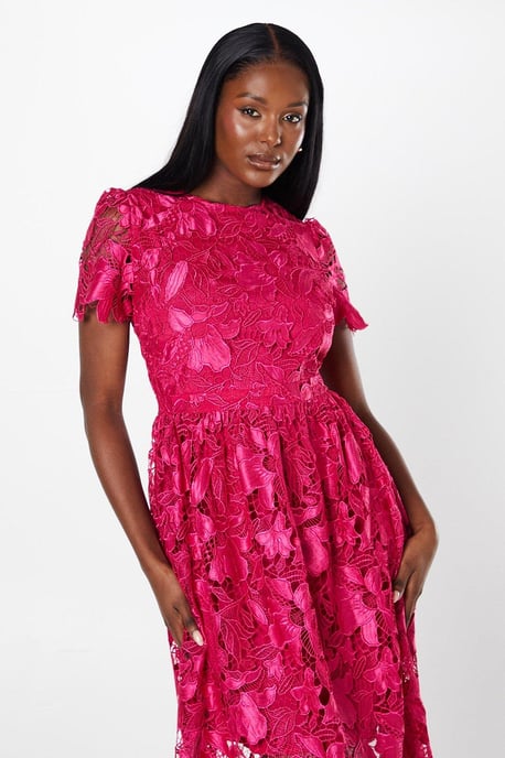 Premium Floral Satin Lace Midi Dress - Image 4