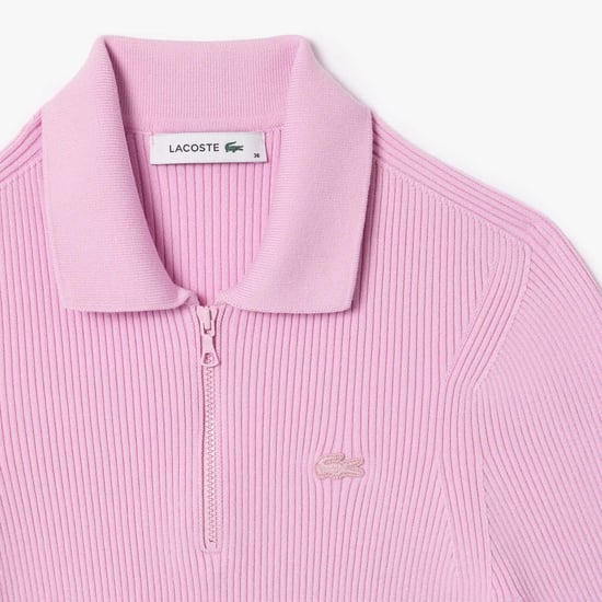 Women's Lacoste Zip Neck Rib Knit Polo Shirt in Pink