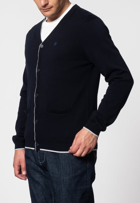 Ryan V-Neck Tipped Cardigan In Dark Navy