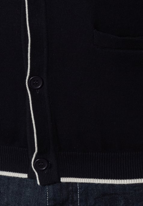 Ryan V-Neck Tipped Cardigan In Dark Navy