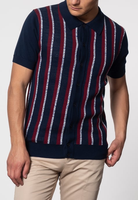 Wilmot Vertical Stripes Knit Polo In Navy