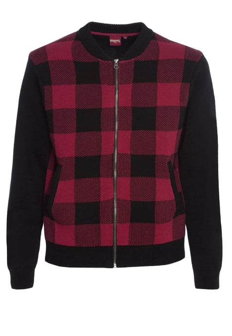 Apollo Mens Chunky Cotton Cardigan With Large Check Pattern In Black/Red