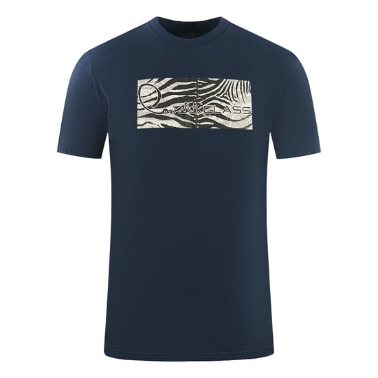Cavalli Class Zebra-Print Box-Logo Marineblaues T-Shirt - Image 1