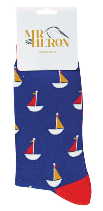Herr Heron - Herren Bambus Socken | Neuheit Funky Socken | Gemusterte Argyle gestreifte Socken | Atmungsaktiv Weich | Geschenke für Ihn - Boote (Marine) - Image 2