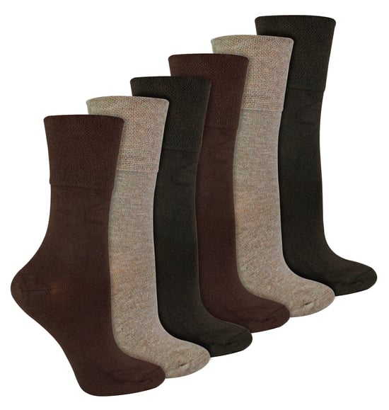 IOMI - 6 Pack Damen Diabetiker Bambus Socken | Extra breite nahtlose lockere nicht elastische Socken für Frauen - Dunkelbraun - Image 1