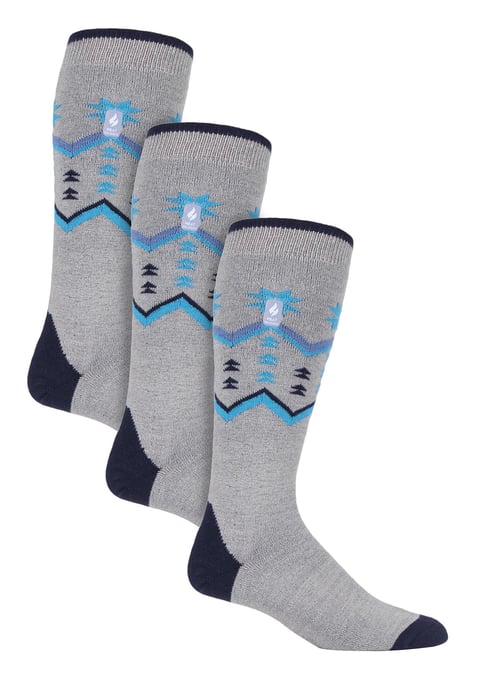 3 Paar Multipack Ultra Lite Herren Skisocken | Wärmehalter | Funky Patterned Striped Knee High Socks - Grau Fairisle - Image 1