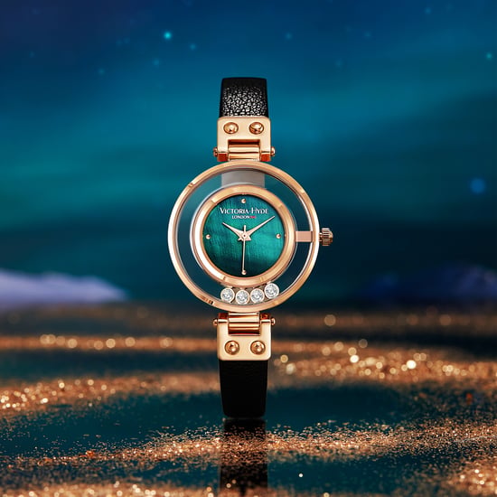 VICTORIA HYDE Damenuhren Kleines Zifferblatt Analog Quarz Damenuhren mit klarem Kristall Elegante Gold Uhr für Frau, grün schwarz - Image 2