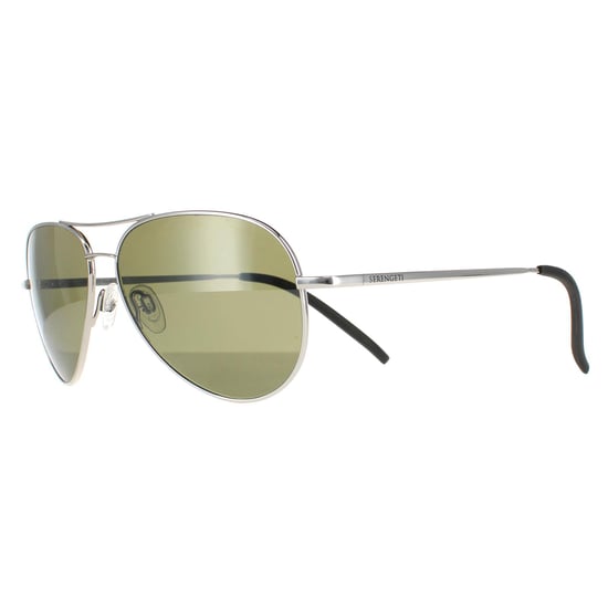 Serengeti Aviator Unisex Shiny Silver Polarized Green 555nm Carrara Small
