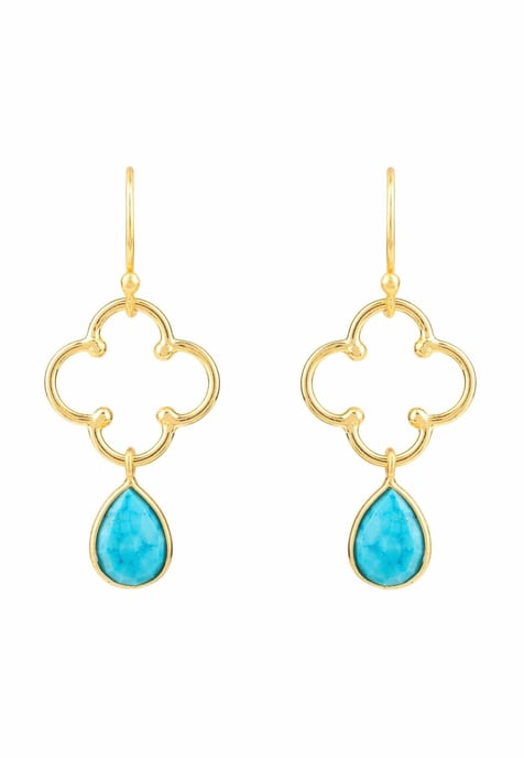Open Clover Gemstone Drop Earrings Gold Turquoise