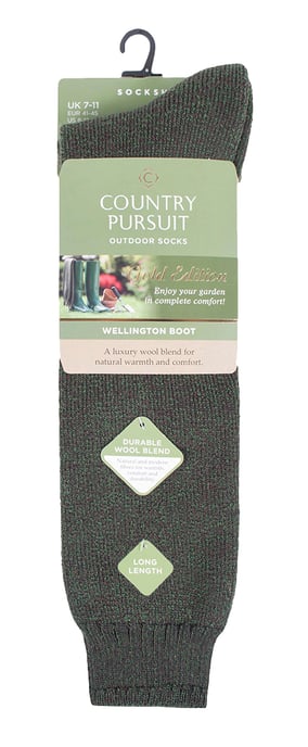 COUNTRY PURSUIT - Mens Green Lange Wellington Boot Socken 6-11 UK - Image 2