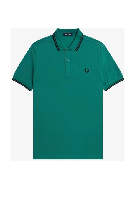 Fred Perry Schwarzes, mintgrünes Poloshirt mit Doppelstreifenkragen - Image 1