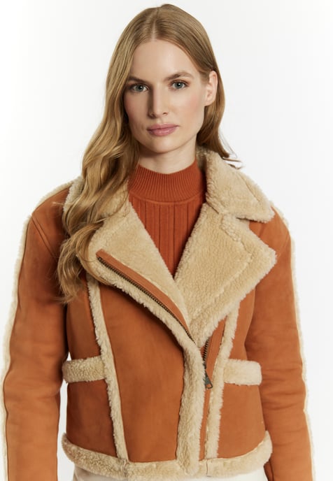 Dreimaster Bikerjacke aus Leder Damen Cognac - Image 5