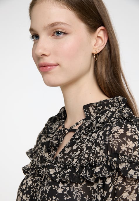 Dreimaster Rüschenbluse Damen schwarz weiss - Image 5