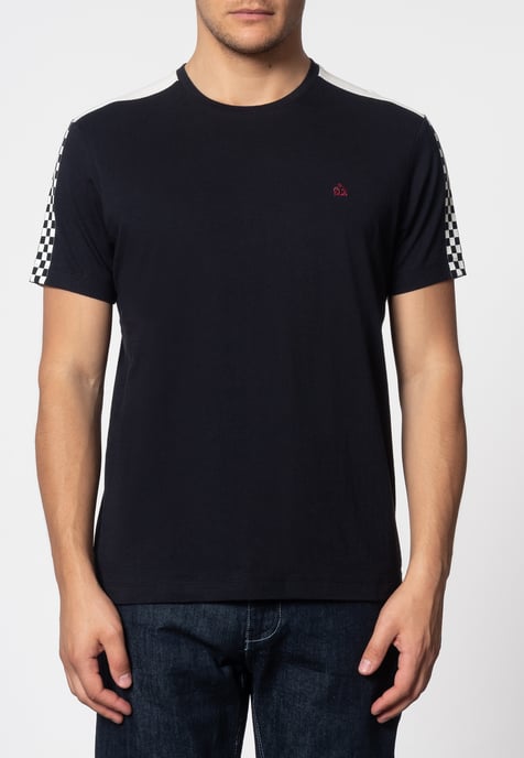 Hillgate Ska Print T-Shirt With Short Sleeves And Round Neck Collar In Dark Navy