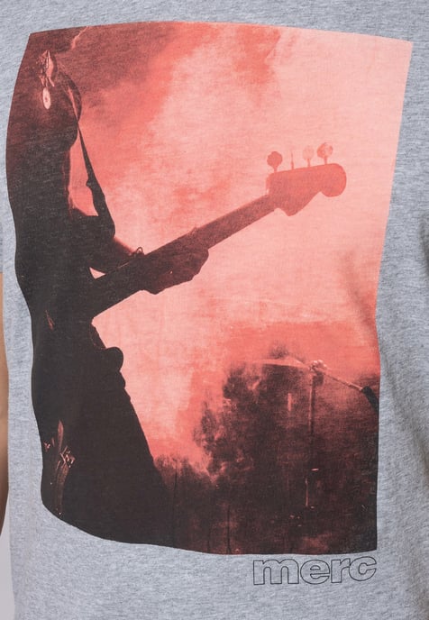 Porter Mens Cotton T-Shirt With Large Music Poster Print In Grey Marl
