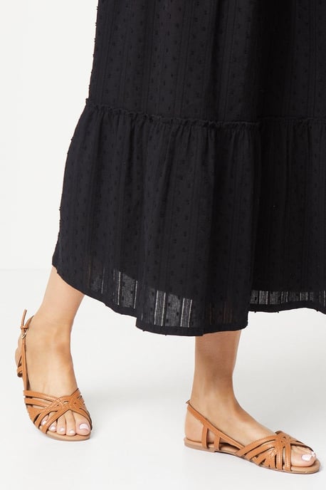 Fiona Lattice Peep Toe Slingback Flat Sandals - Image 1