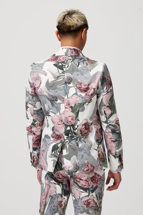Dali Skinny Fit White Cotton Floral Suit