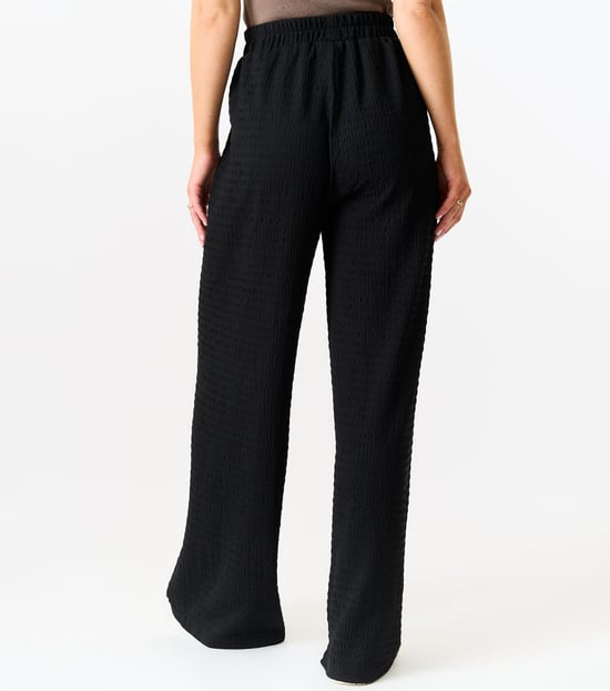 Textured Elastic Waist Pull On Trousers