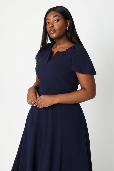 Plus V Neck Short Sleeve Ponte Midi Dress
