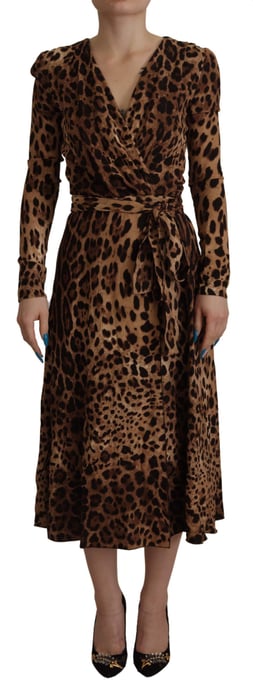 Dolce & Gabbana Braunes Leoparden-Wickel-A-Linien-Maxikleid aus Viskose für Damen - Image 1