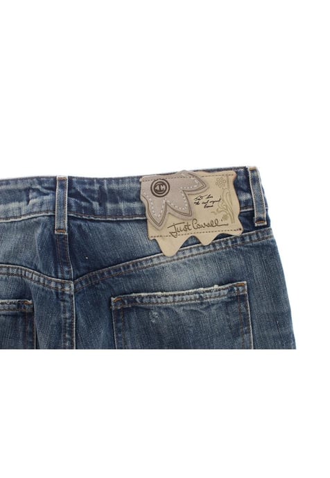 Cavalli Damen Blaue Washed Torn Baumwoll Straight Fit Jeans - Image 6