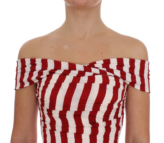 Dolce & Gabbana Damen Rot Weiß Seiden Stretch Kleid - Image 5