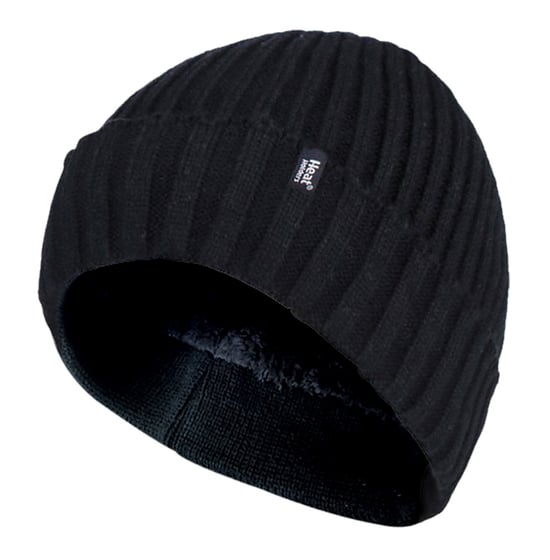 Heat Holders - Mens Ribbed Knit Fleece gefüttert isoliert warm Turn Over Cuff Thermal Winter Beanie Hut - schwarz - Image 1