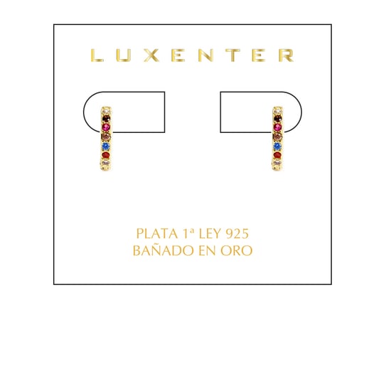 Luxenter Leofcar earrings in 925 Sterling Silver and Multicoloured Zirconia finished in 18 carat yellow gold