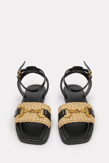 Wheres That From Womens 'Bonnie' Wide Fit Pu Straw Detail Strap Sandals With Buckle Closure