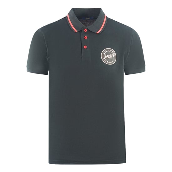 Cavalli Class Zirkulares Schlangenlogo Schwarzes Poloshirt - Image 1
