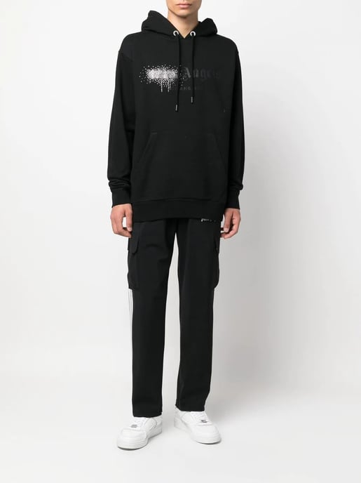 Palm Angel Rhinestone Logo Print Hoodie in Black