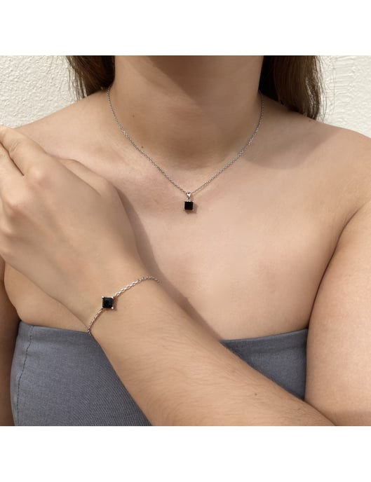 Einfaches quadratisches Handschellen-Set - Silber und schwarzes Kristall - Image 2