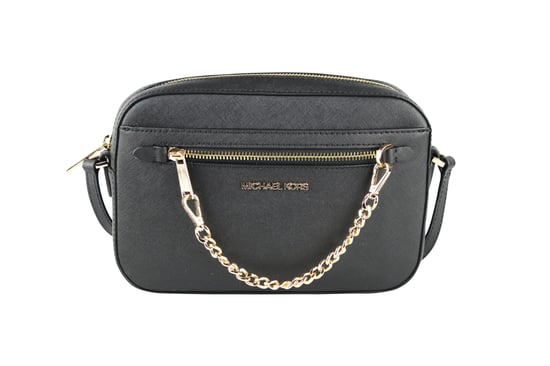 Michael Kors Women's Jet Set Item Large East West Saffiano leather Zip Chain Crossbody Handbag (Black Solid/Gold) - Image 1