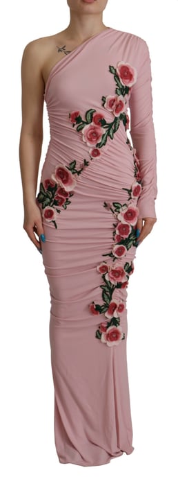 Dolce & Gabbana Rosa Blumenverziertes Ein-Schulter Damenkleid - Image 1