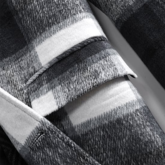 Herren Lang Slim Fit Karierter Winter Dicker Mantel mit Schalkragen Wei? - Image 4