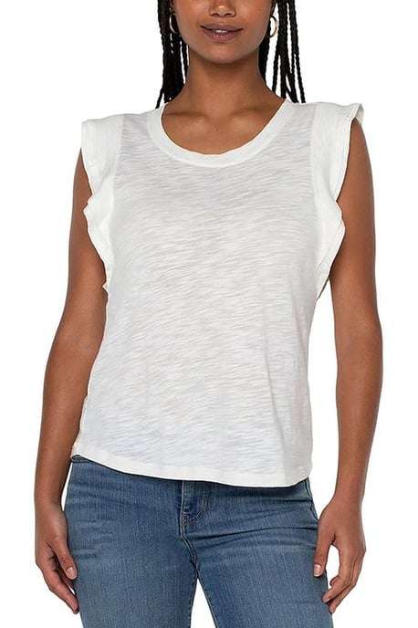 Double Layer Flutter Sleeve Slub Knit To Vintage White