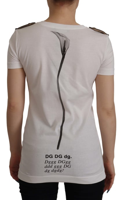 Dolce & Gabbana White Black Roses Crewneck Cotton Women's T-shirt