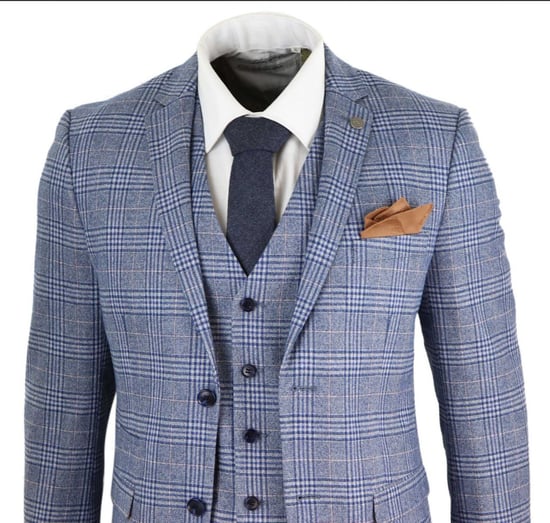 Herren 3-teiliges Anzugset in Blau-Grau mit Karomuster, Vintage Retro - Image 6