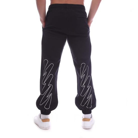 Men's Off White Wave Outline Diagonal Short Sweatpants in Black-White