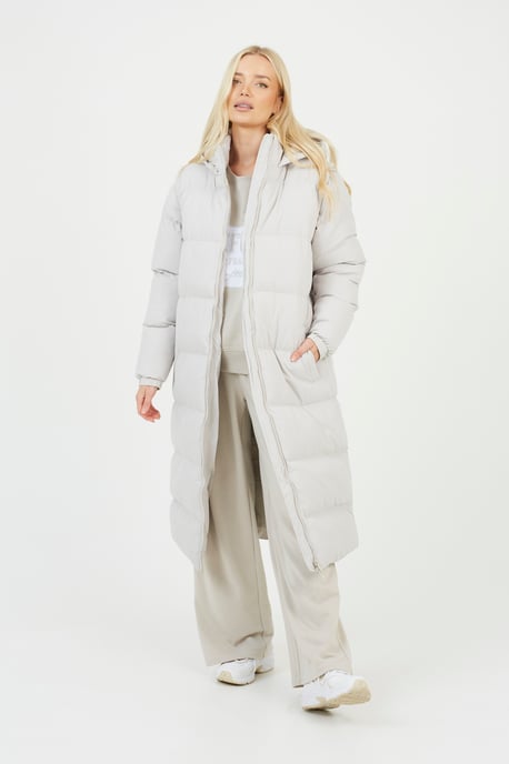 Cream Maxi Hooded Puffer Jacket With Detachable Sleeves