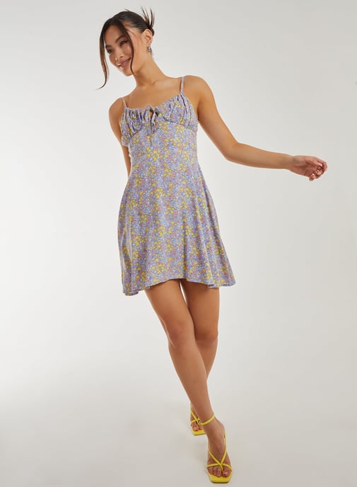 Ditsy Floral Tie Front Corset Dress